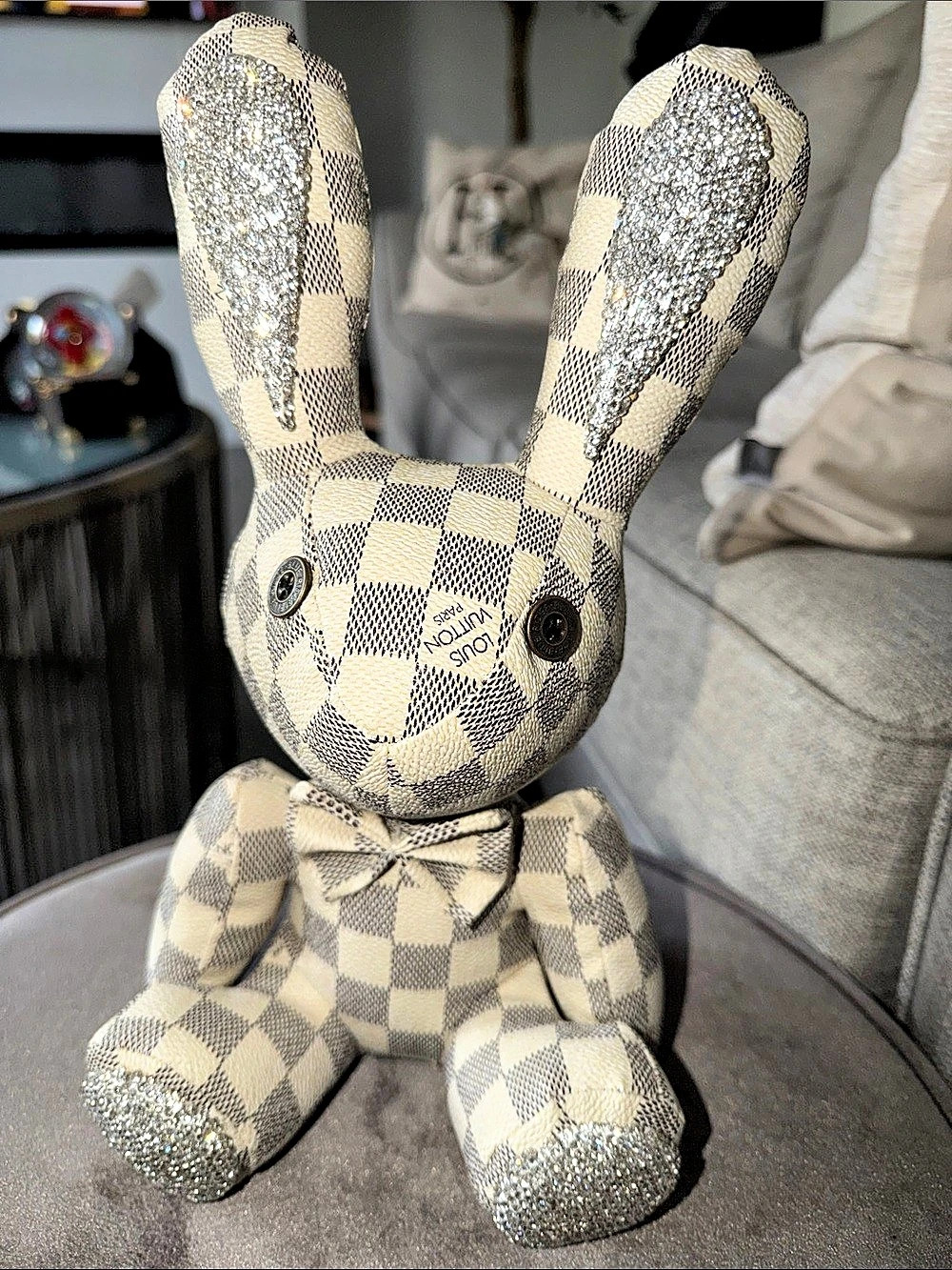 Louis Vuitton Damier Checkered Rhinestone Embellished Bunny Hone Decor
